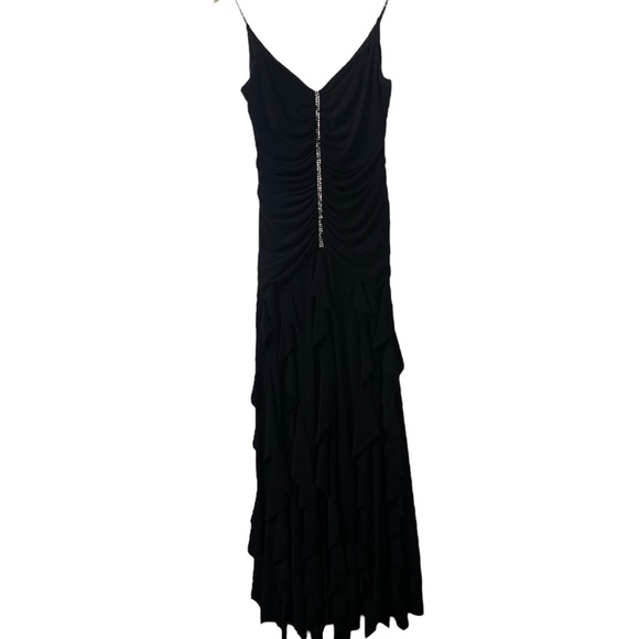 Vintage Bari Jay Floor Length Black Homecoming Dress Diamond Detail - Picture 1 of 6